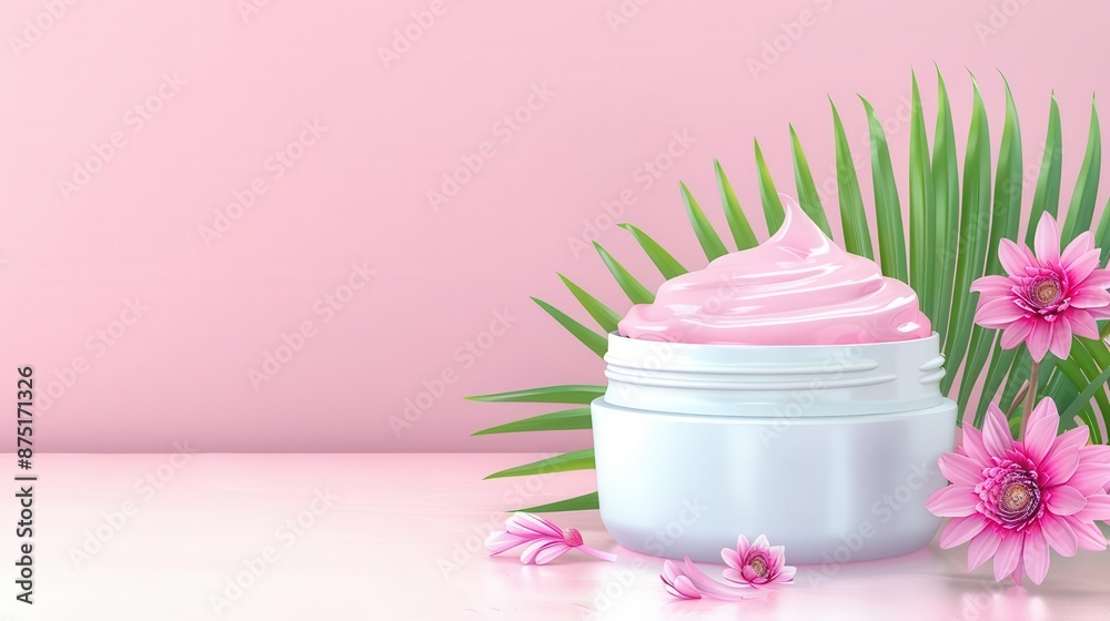 Flat illustration of therapy cream, gentle hues, side view, creamy consistency, sleek packaging, soothing ambiance, wellness and skincare theme, contemporary aesthetic Flat illustration of therapy cream, gentle hues, side view, creamy consistency, sleek packaging, soothing ambiance, wellness and skincare theme, contemporary aesthetic