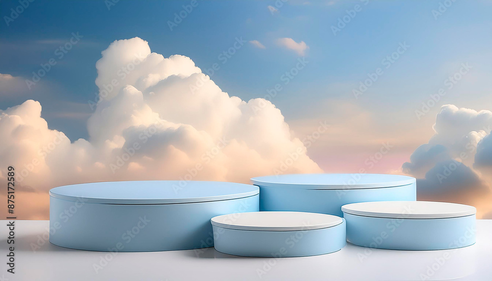 Cloud background podium blue 3d product sky white display platform ...