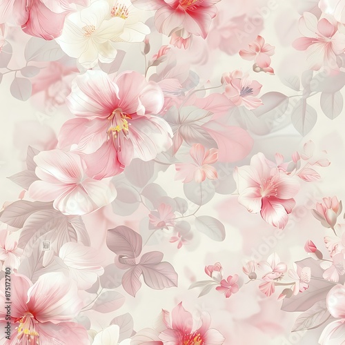 Delicate Modern Floral Pattern with Circles and Dashes
