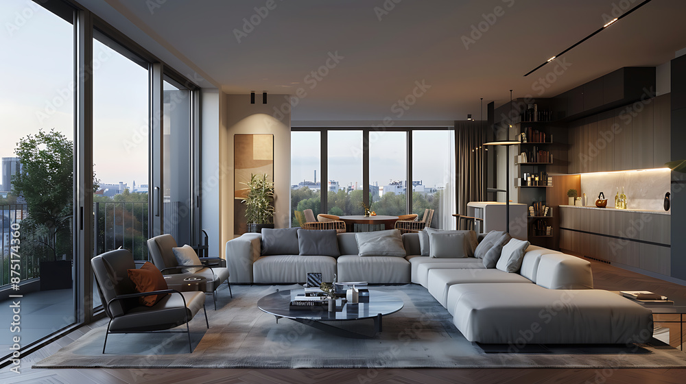 Modern Living: Stylish Furnished Apartment with Soft Lighting Modern Living: Stylish Furnished Apartment with Soft Lighting