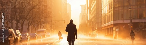 Mysterious Morning Businessman in Foggy City Street