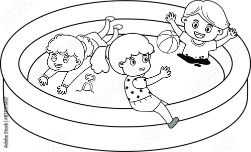 Children playing in sandbox vector illustration