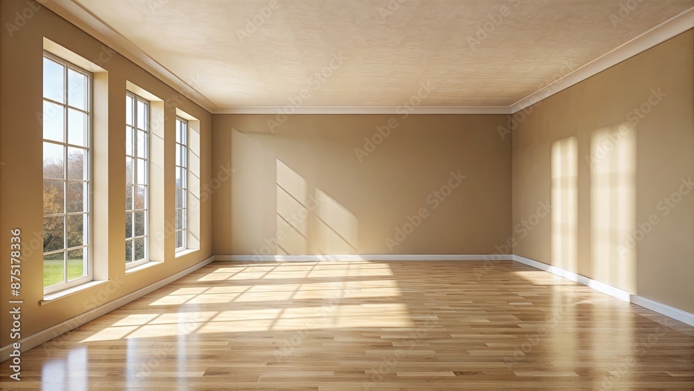 Obraz premium Empty beige room with natural light coming in through window, perfect for product presentation and mockups, beige, room
