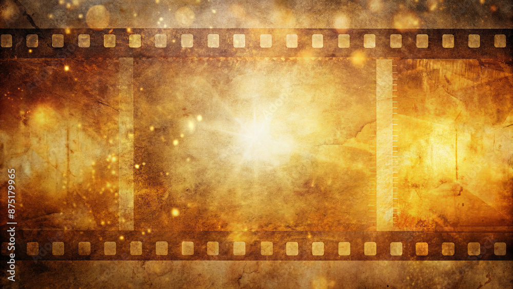 A textured filmstrip with glowing light and a faded, vintage look A textured filmstrip with glowing light and a faded, vintage look
