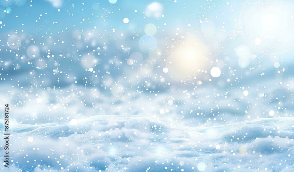 Abstract snow background with falling snowflakes and bokeh lights. Winter blizzard with light blue gradient sky. Christmas holiday Abstract snow background with falling snowflakes and bokeh lights. Winter blizzard with light blue gradient sky. Christmas holiday