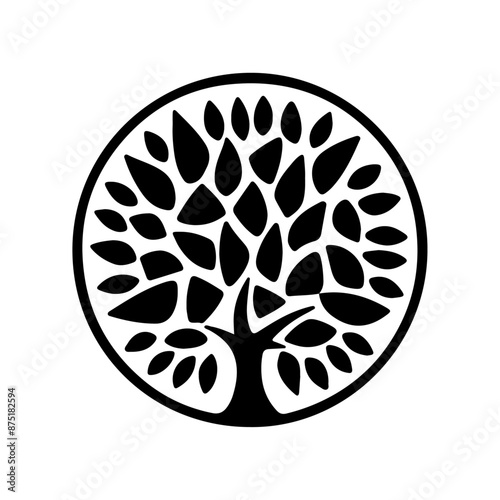 black and white circle , black and white tree into a circle
