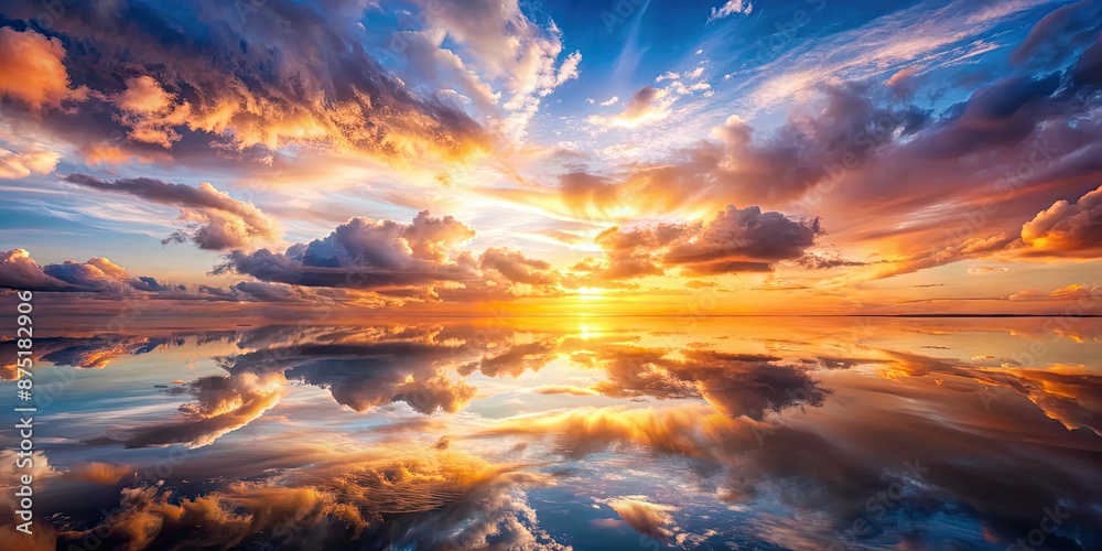 Fototapeta premium Ethereal clouds reflecting a mesmerizing sunset in the heavens, sunset, clouds, sky, reflection, breathtaking