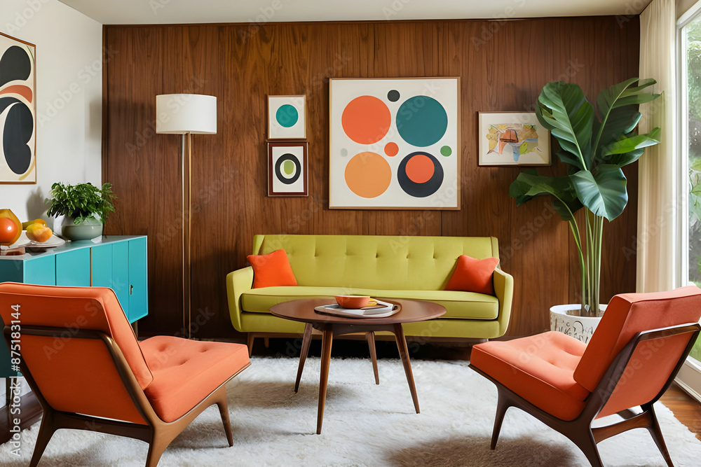 Embrace the retro-chic style of a mid-century modern living room. This