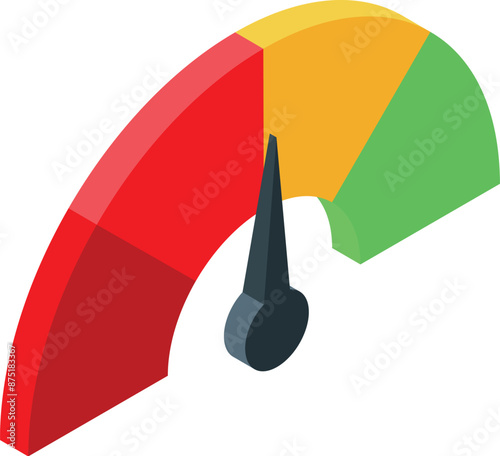 Isometric credit score meter is showing increasing levels of risk with color codes