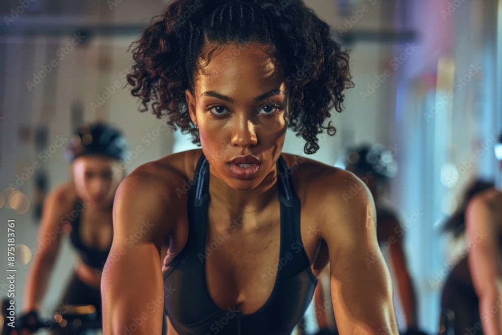 A girl riding a slimming exercise bike at the gym