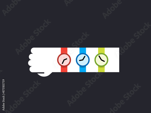 Three colorful watches in a hand. Isolated Vector Illustration