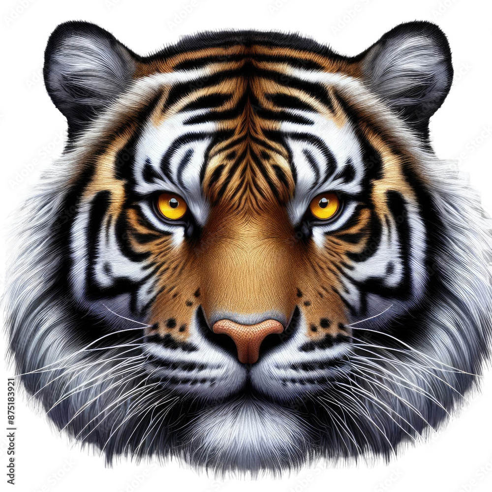 Fototapeta premium Tiger face on a white or transparent background.