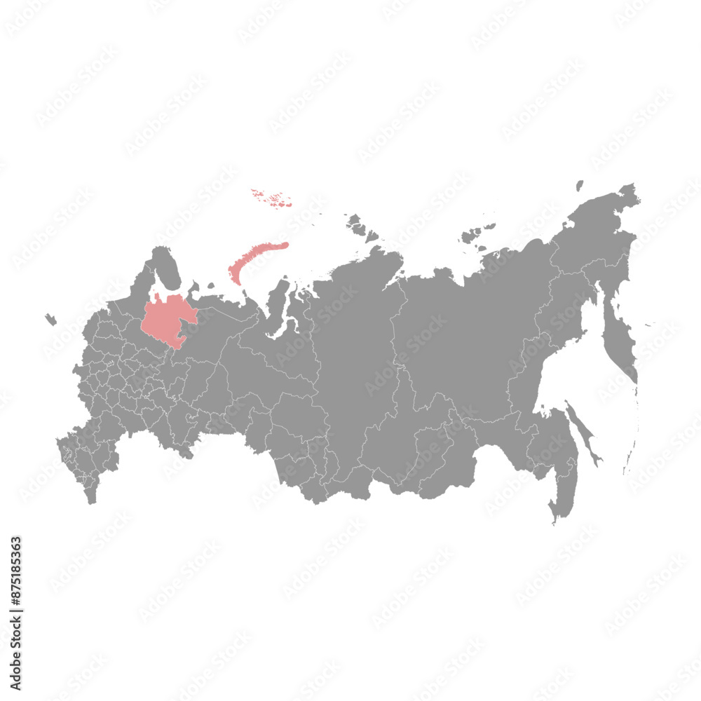 Naklejka premium Arkhangelsk Oblast map, administrative division of Russia. Vector illustration.