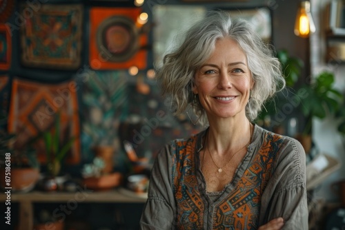 Free Download Smiling Senior Lady Enjoying Productive Workday from Home - GFXLoad