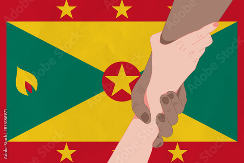 Helping hand against the Grenada flag. The concept of support. Two hands taking each other. A helping hand for those injured in the fighting, lend a hand photo