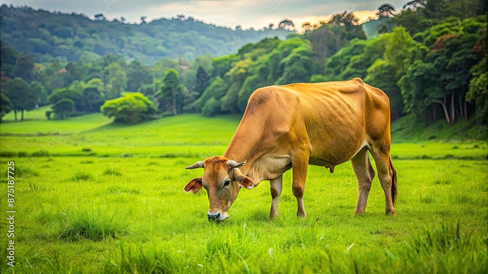 Cow grazing in a lush green field, cattle, pasture, farm, agriculture, rural, animal, mammal, countryside, livestock, grass Cow grazing in a lush green field, cattle, pasture, farm, agriculture, rural, animal, mammal, countryside, livestock, grass