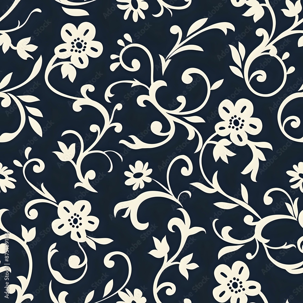 Seamless Floral Pattern with Five-Petal Flowers and Vines Seamless Floral Pattern with Five-Petal Flowers and Vines