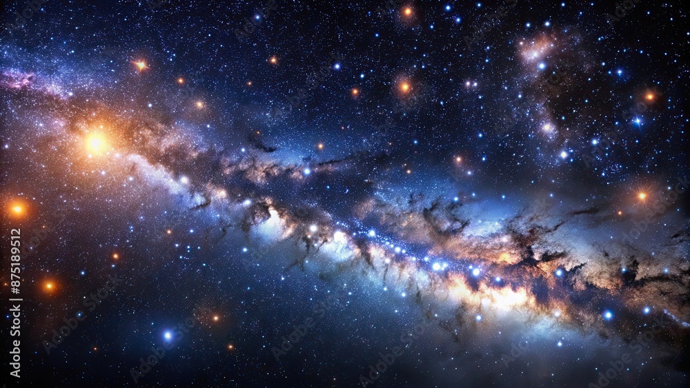 Fototapeta premium Dark cosmic sky filled with twinkling stars and distant galaxies, starry, night, universe, space, astronomy, celestial
