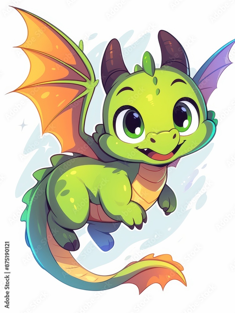 Obraz premium Adorable Green Dragon Character Illustration