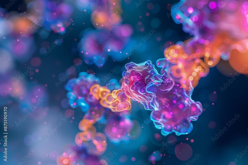 Obraz premium Abstract, Colorful, and Organic, Shapes in a Blue Background With Bokeh Lights