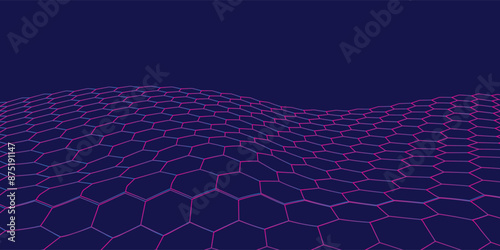 Futuristic blue hexagon background. Futuristic honeycomb concept. Particle waves. 3D Rendering. vector