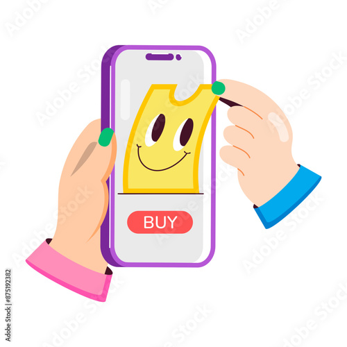 Online ticketing sticker designed in flat style 

