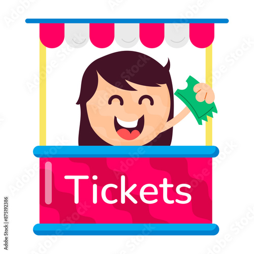 A flat style cartoon of ticker booth 

