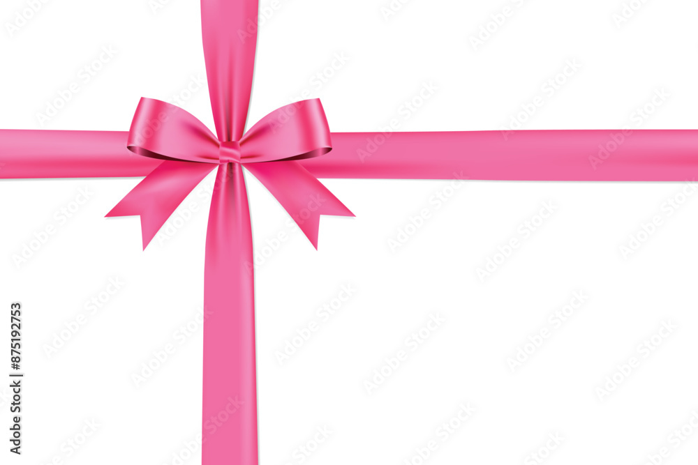 Pink bow realistic shiny satin and ribbon horizontal and vertical line with shadow for use to decorate your valentine's gift, vector EPS10 isolated on white background. Pink bow realistic shiny satin and ribbon horizontal and vertical line with shadow for use to decorate your valentine's gift, vector EPS10 isolated on white background.