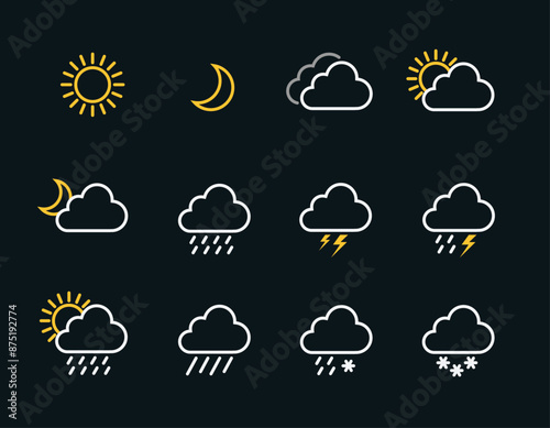 Set of weather icons flat vector design ,Contains symbols of the sun, clouds, snowflakes, wind, rainbow, moon and much more flat vector weather and meteorology for mobile and web application