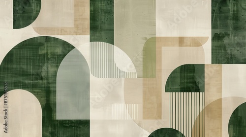 Abstract design with overlapping beige, green, and brown organic geometric shapes, ideal for contemporary decor and artistic projects.