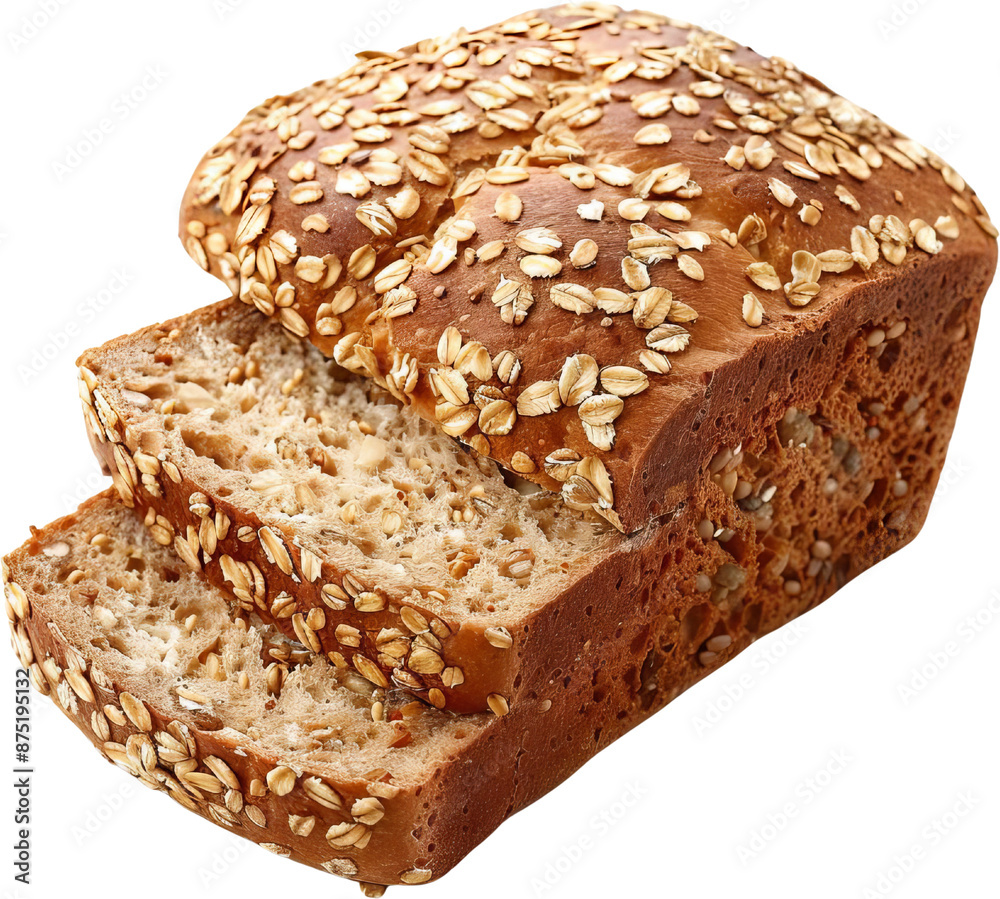 Freshly baked whole grain bread loaf with oats on top, perfect for healthy eating and breakfast ideas. Freshly baked whole grain bread loaf with oats on top, perfect for healthy eating and breakfast ideas.