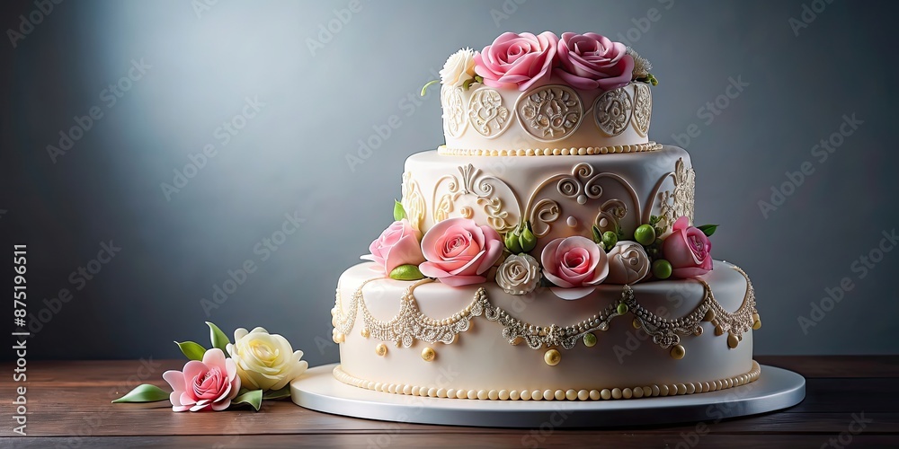 Exquisite anniversary cake adorned with intricate airbrushing and stunning sugar craft decorations, anniversary Exquisite anniversary cake adorned with intricate airbrushing and stunning sugar craft decorations, anniversary