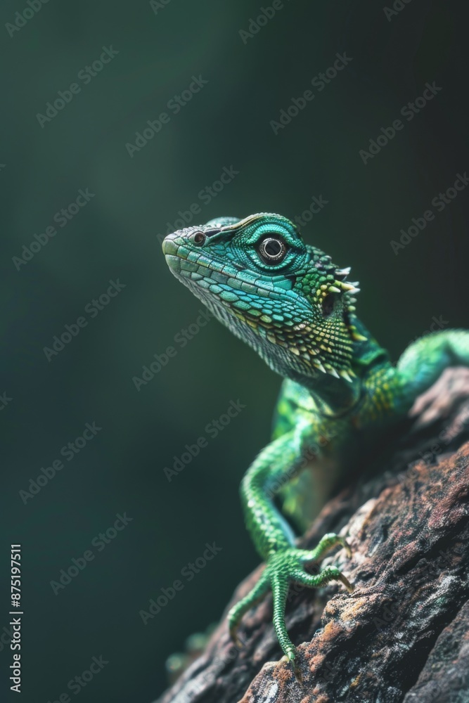 World Lizard Day. Green lizard on a green background. Vertical banner, free space for text. Concept of wildlife protection, animal protection. Studying nature's biodiversity World Lizard Day. Green lizard on a green background. Vertical banner, free space for text. Concept of wildlife protection, animal protection. Studying nature's biodiversity