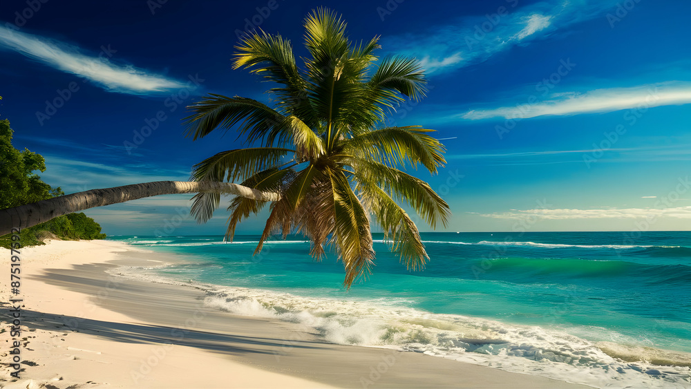 Obraz premium Turquoise Paradise Palm Tree on Pearly Sand Beach