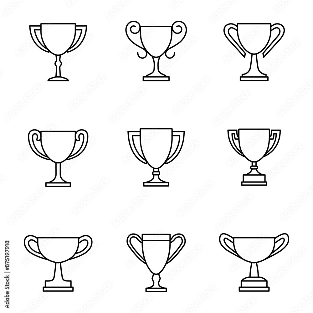Trophy cup icons set. Trophy cup. Linear style.