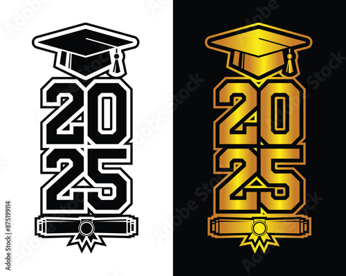 Lettering Class of 2025 for greeting, invitation card. Text for graduation design, congratulation event, T-shirt, party, high school or college graduate. Vector on transparent and black background