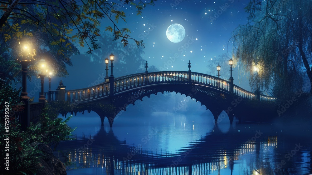 Obraz premium Scenic Bridge with a Romantic Background Atmosphere