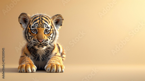 International Tiger Day July Concept with Copy Space. 3D Rendered Background Banner Tiger Photography with Solid Plain Background