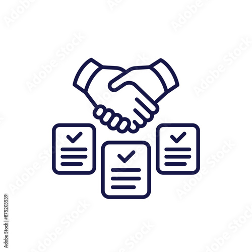 tender line icon with contracts and handshake