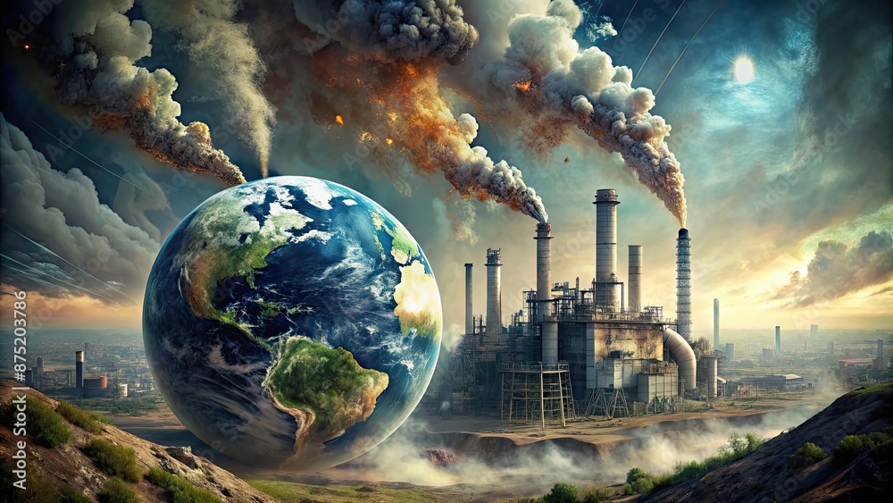 Destroyed planet earth due to heavy industry pollution , pollution ...