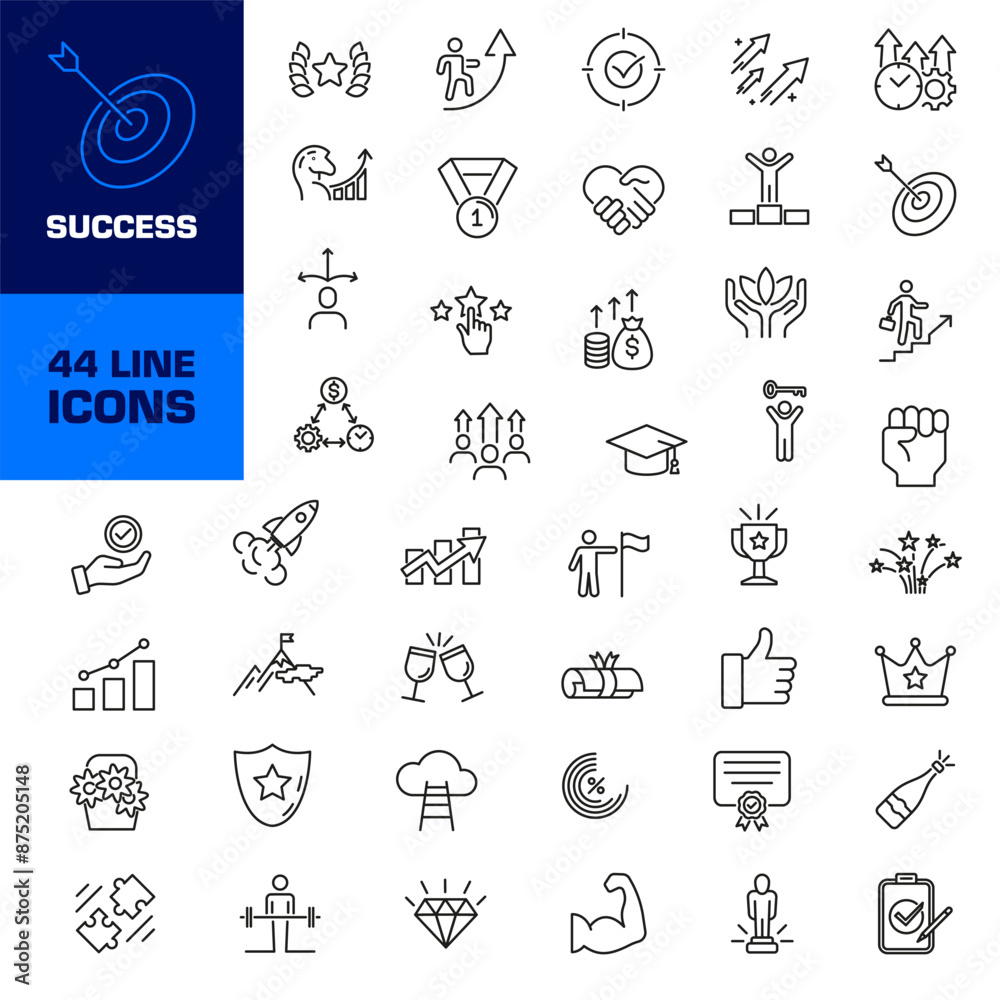 Success icon. Success icon set. Growth icons set. Linear style. Success icon. Success icon set. Growth icons set. Linear style.