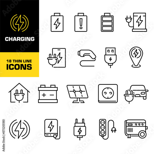 Charging icon. Charging icon set. Linear style.