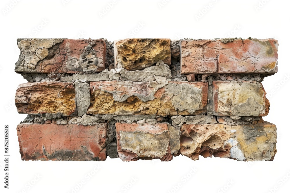Obraz premium rustic brick wall, architectural element, realistic digital rendering, detailed texture, isolated on white background