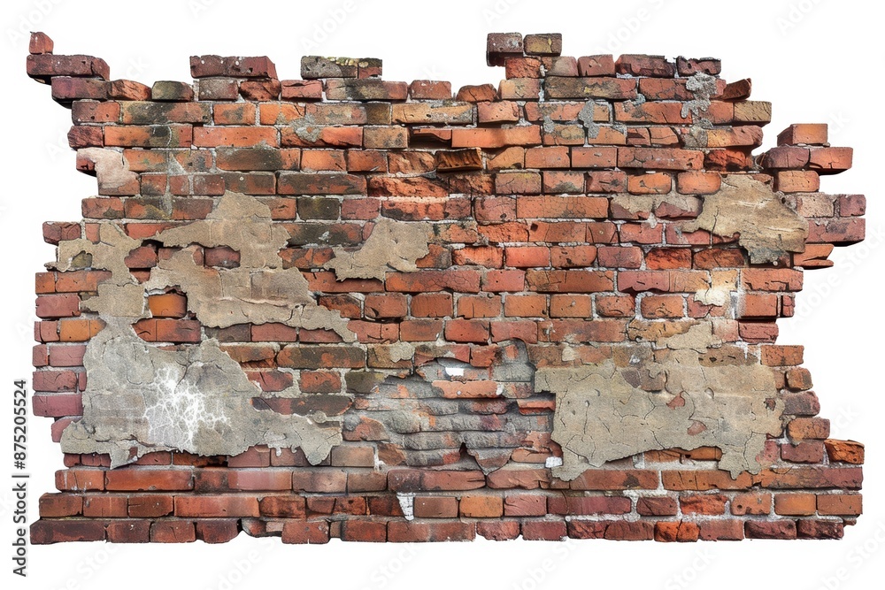 Obraz premium rustic brick wall, architectural element, realistic digital rendering, detailed texture, isolated on white background