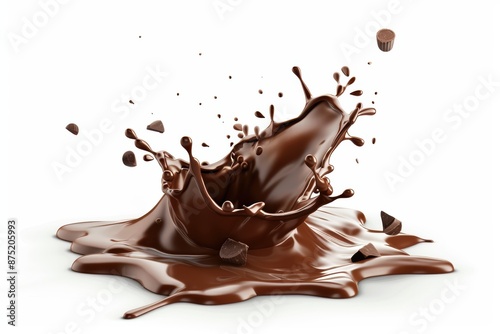 indulgent chocolate splash, confectionery element, photorealistic style, intense and rich, isolated on white background photo