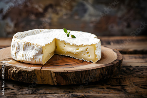 
Cutting Brie Cheese: Soft French Cheese on Wooden Board