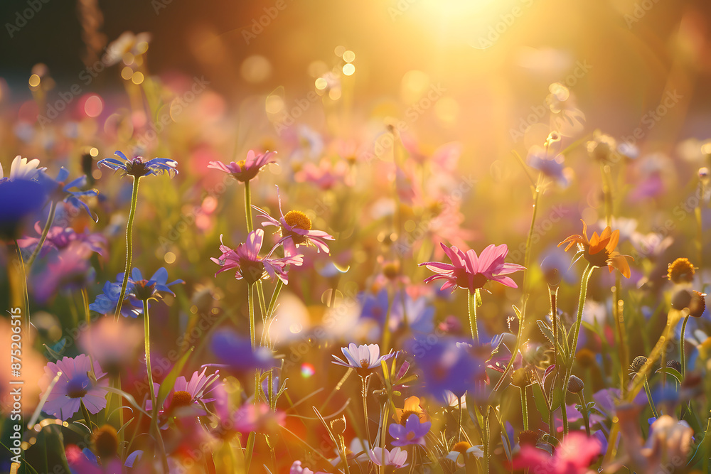 Sunlit Flower Meadow: Close-up of Spring or Summer Garden
Sunlit Flower Meadow: Close-up of Spring or Summer Garden