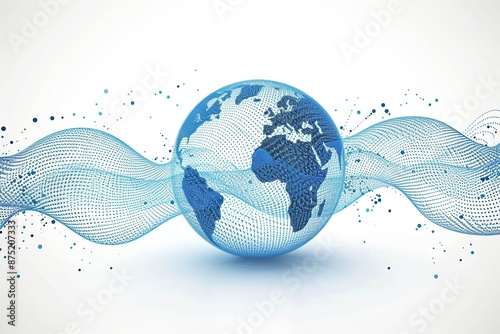 Global Connection: A blue wave of dots and lines encircling the globe.