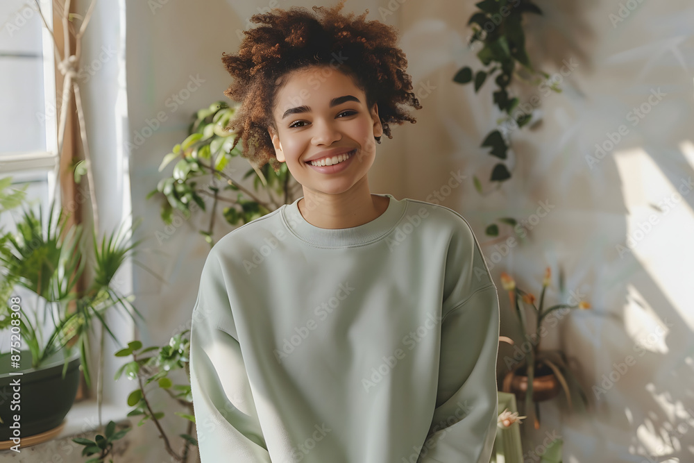 Spring Mockup: Pretty Smiling Model in Light Green Oversized Sweater Spring Mockup: Pretty Smiling Model in Light Green Oversized Sweater