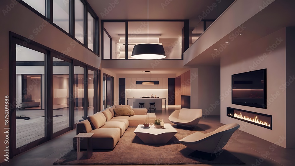 Interior of a modern house with living room Interior of a modern house with living room